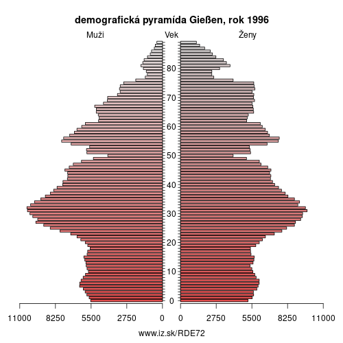 demograficky strom DE72 Gießen 1996 demografická pyramída
