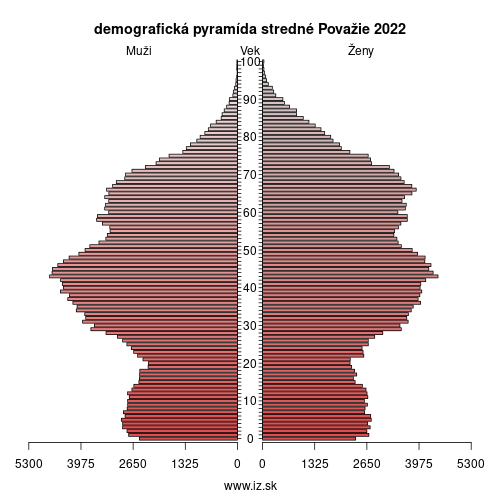 demo­grafická pyramída stredné Považie 2023