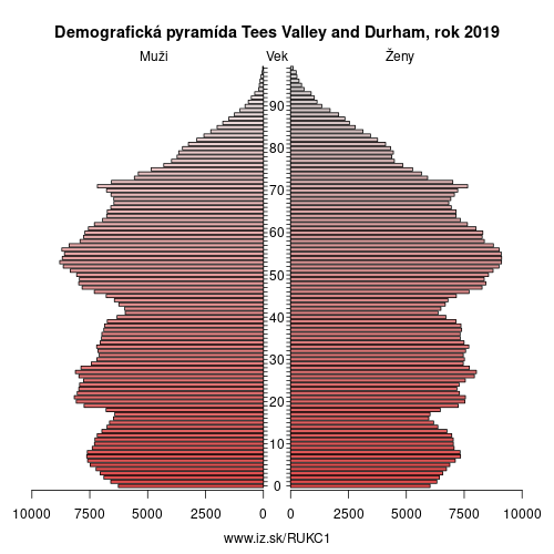 demograficky strom UKC1 Tees Valley and Durham demografická pyramída