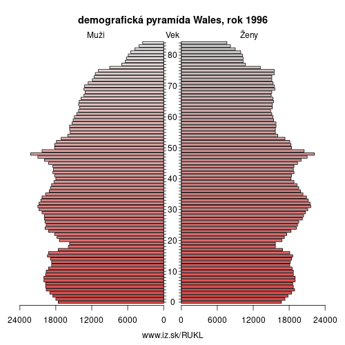 demograficky strom UKL Wales 1996 demografická pyramída