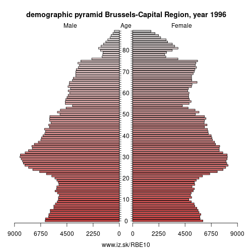 demographic pyramid BE10 1996 Brussels-Capital Region, population pyramid of Brussels-Capital Region