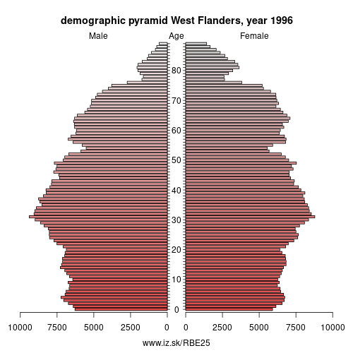 demographic pyramid BE25 1996 West Flanders, population pyramid of West Flanders