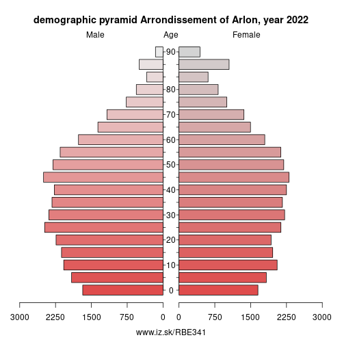 demographic pyramid BE341 Arrondissement of Arlon