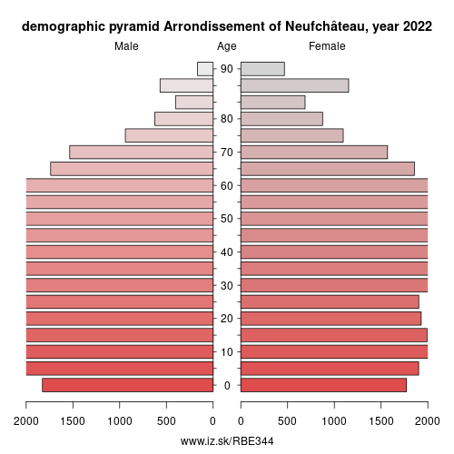 demographic pyramid BE344 Arrondissement of Neufchâteau