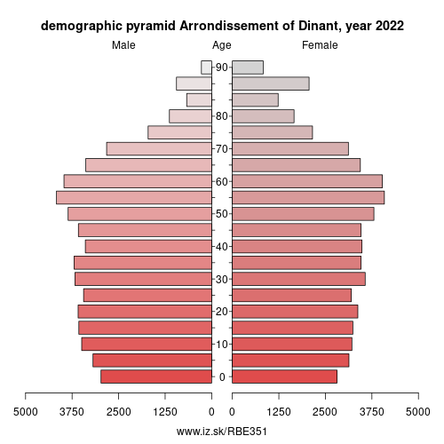 demographic pyramid BE351 Arrondissement of Dinant