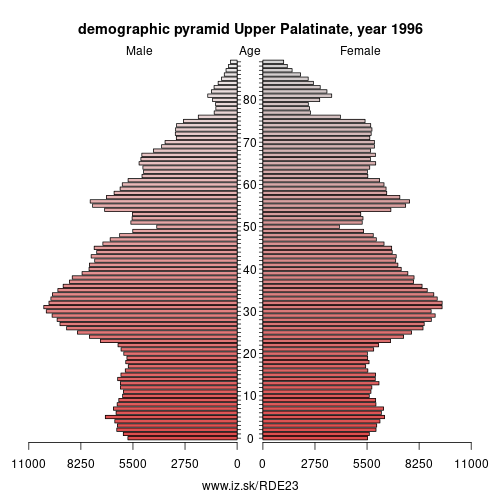 demographic pyramid DE23 1996 Upper Palatinate, population pyramid of Upper Palatinate