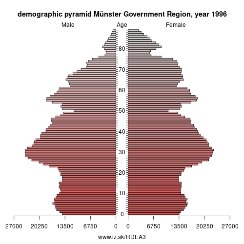 demographic pyramid DEA3 1996 Münster Government Region, population pyramid of Münster Government Region