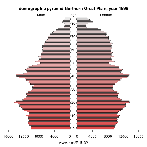 demographic pyramid HU32 1996 Northern Great Plain, population pyramid of Northern Great Plain
