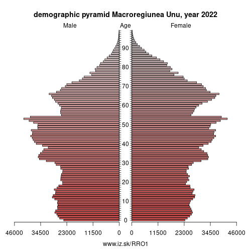demographic pyramid RO1 Macroregiunea Unu