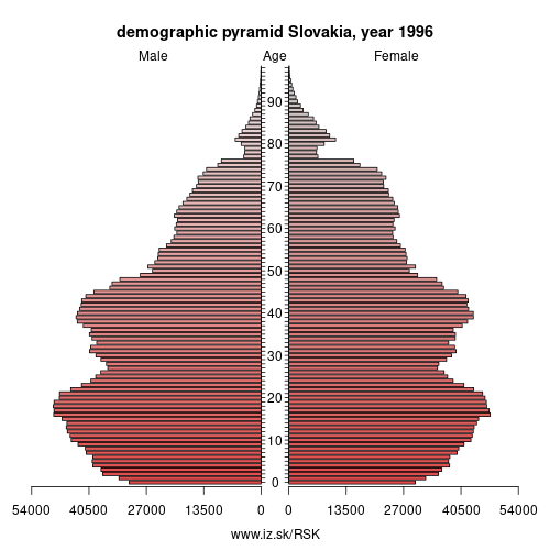 demographic pyramid SK 1996 Slovakia, population pyramid of Slovakia
