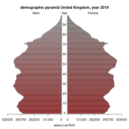demographic pyramid UK United Kingdom
