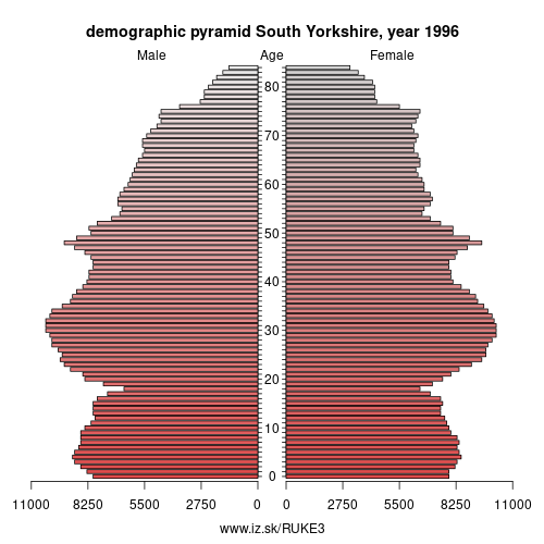 demographic pyramid UKE3 1996 South Yorkshire, population pyramid of South Yorkshire