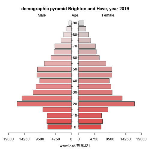 demographic pyramid UKJ21 Brighton and Hove