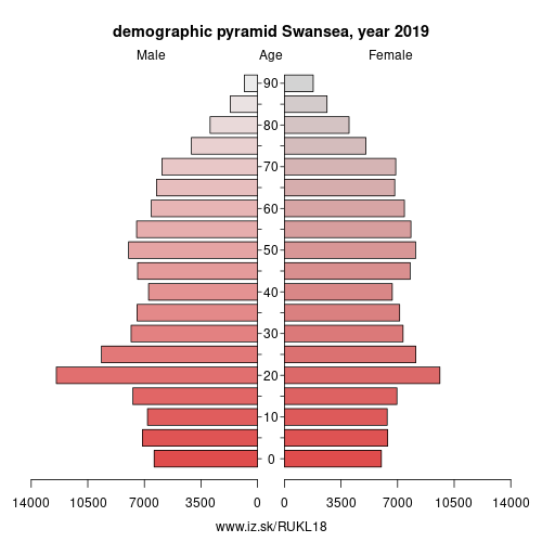 demographic pyramid UKL18 Swansea