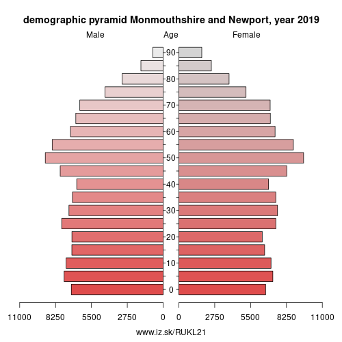demographic pyramid UKL21 Monmouthshire and Newport