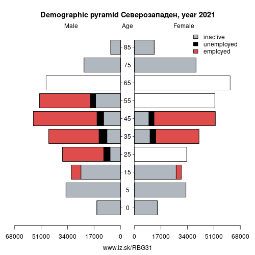 demographic pyramid BG31 Severozapaden Planning Region based on economic activity – employed, unemploye, inactive