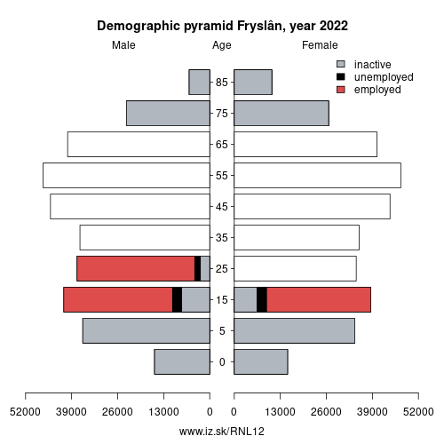 demographic pyramid NL12 Friesland (province) based on economic activity – employed, unemploye, inactive