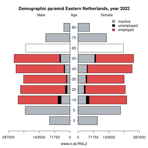demographic pyramid NL2 Eastern Netherlands based on economic activity – employed, unemploye, inactive