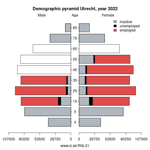 demographic pyramid NL31 Utrecht based on economic activity – employed, unemploye, inactive