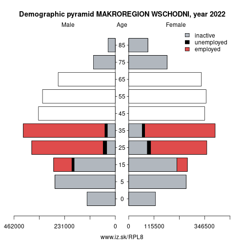 demographic pyramid PL8 MAKROREGION WSCHODNI based on economic activity – employed, unemploye, inactive