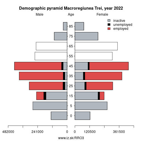 demographic pyramid RO3 Macroregiunea Trei based on economic activity – employed, unemploye, inactive