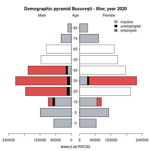 demographic pyramid RO32 București-Ilfov based on economic activity – employed, unemploye, inactive