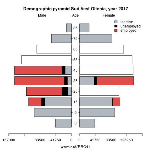 demographic pyramid RO41 Sud-Vest Oltenia based on economic activity – employed, unemploye, inactive