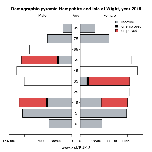 demographic pyramid UKJ3 Hampshire and Isle of Wight based on economic activity – employed, unemploye, inactive