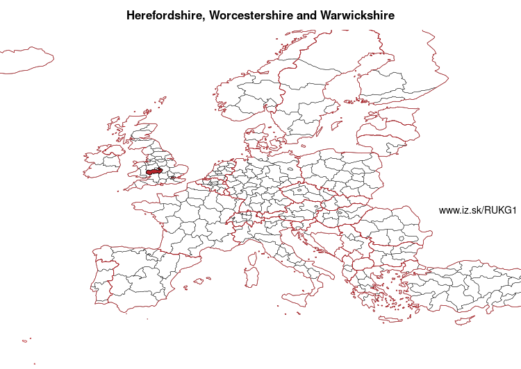 map of Herefordshire, Worcestershire and Warwickshire UKG1