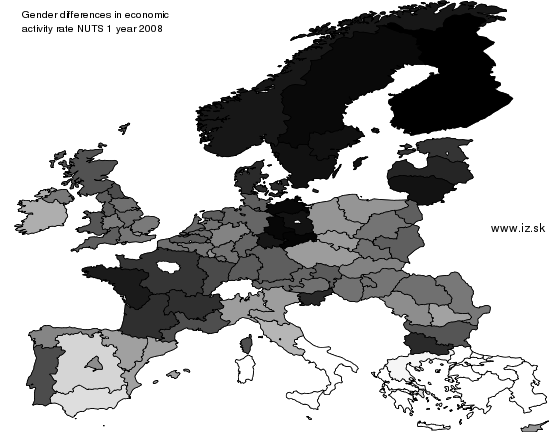 mapa vyvoja Gender differences in economic activity rate
 NUTS 1 v nuts 1