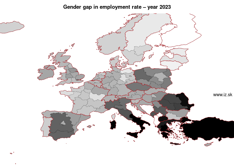 map gender gap in employment rate in nuts 1