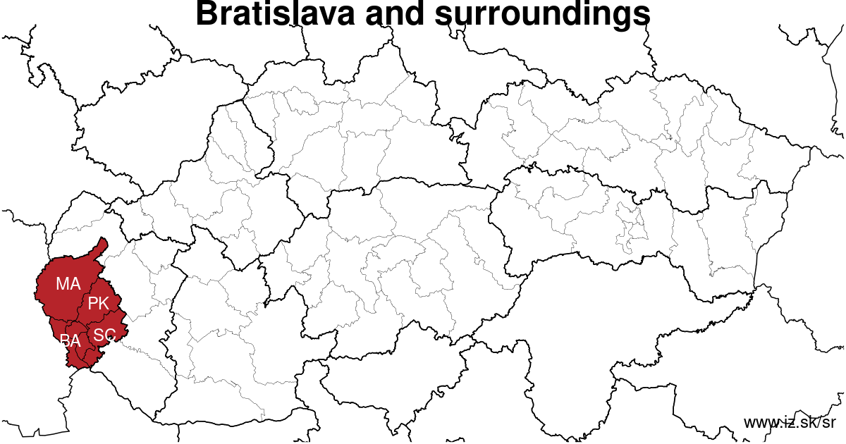 map of region Bratislava and surroundings