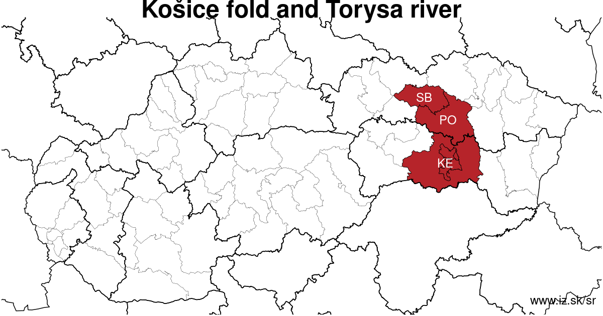 map of region Košice fold and Torysa river