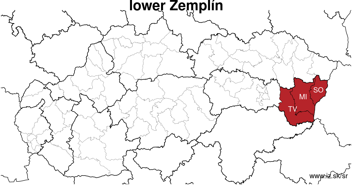 map of region lower Zemplín