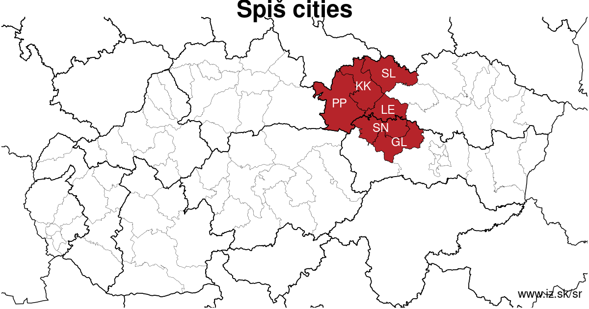 map of region Spiš cities