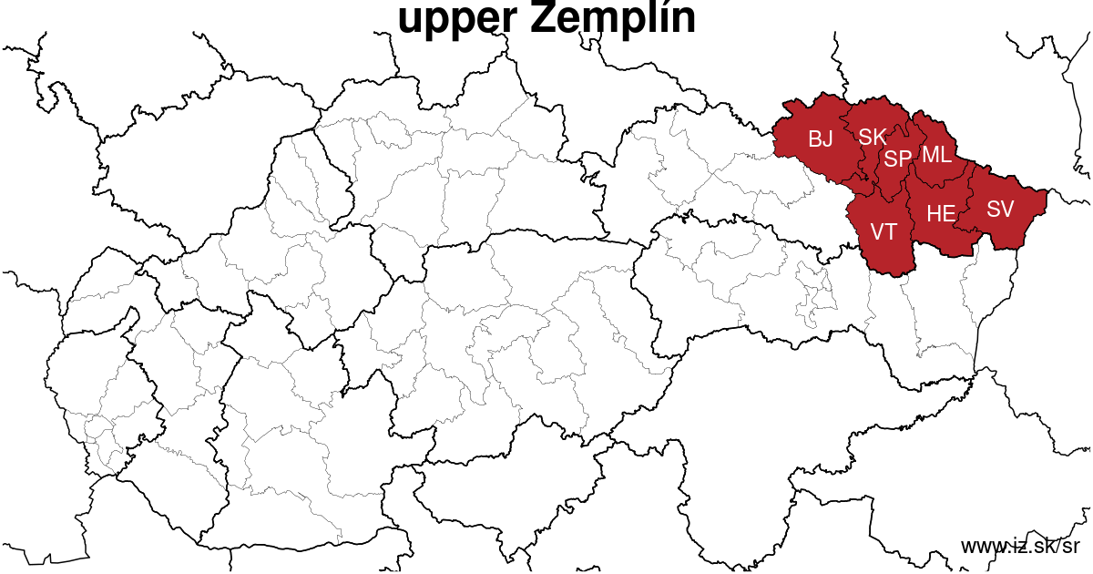 map of region upper Zemplín
