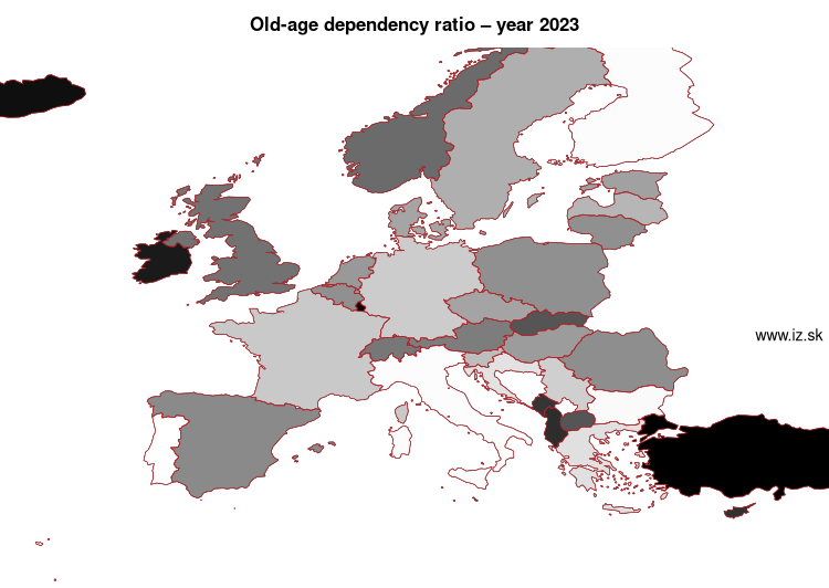 map old-age dependency ratio in nuts 0