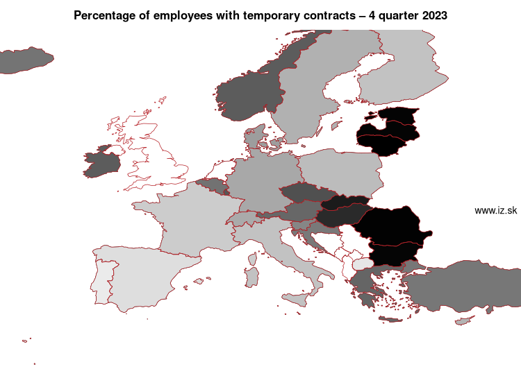map percentage of employees with temporary contracts in nuts 0