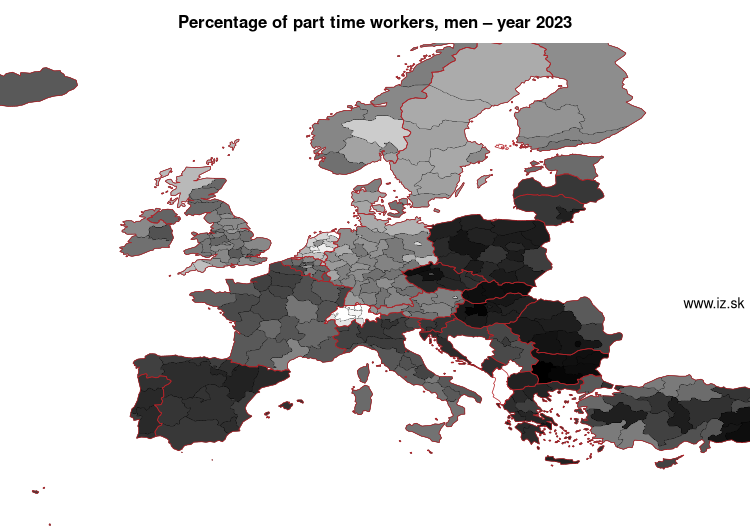 map percentage of part time workers, men in nuts 2