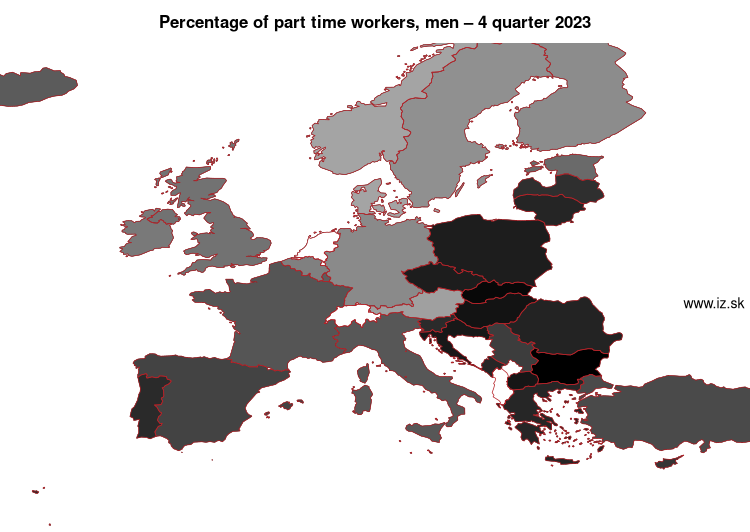 map percentage of part time workers, men in nuts 0