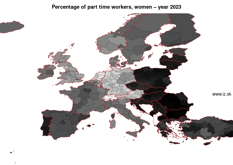 map percentage of part time workers, women in nuts 2
