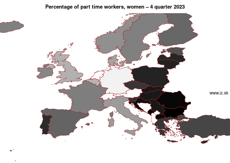 map percentage of part time workers, women in nuts 0