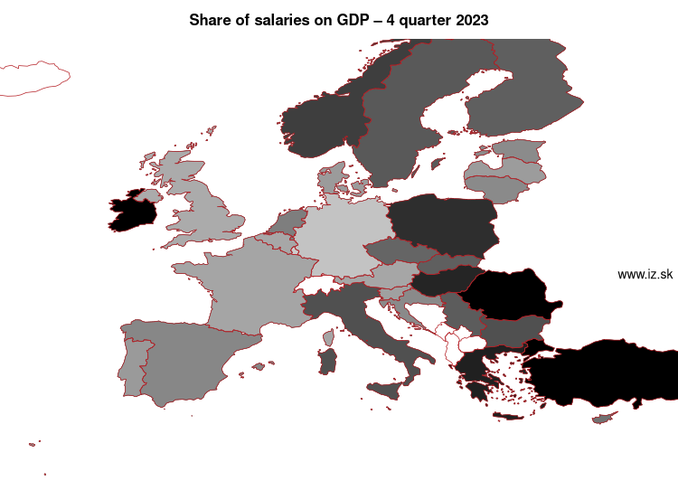 map share of salaries on GDP in nuts 0