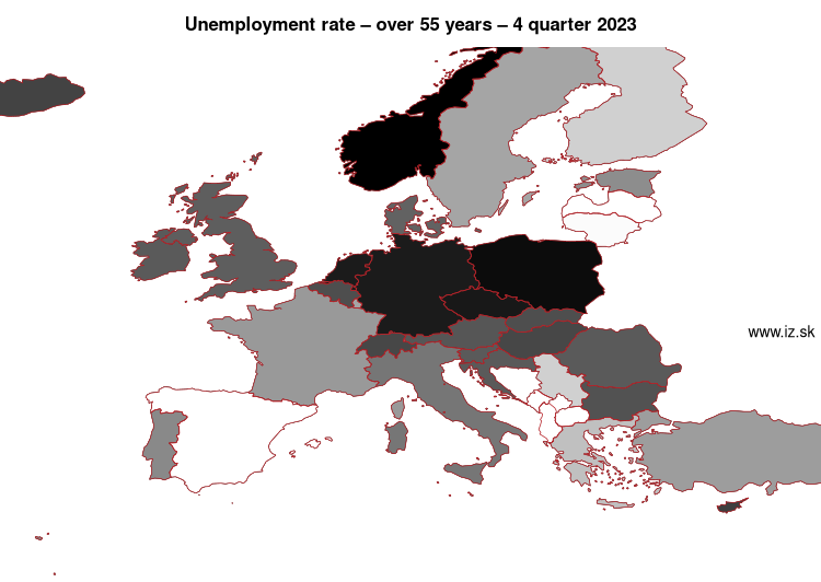 map unemployment rate – over 55 years in nuts 0