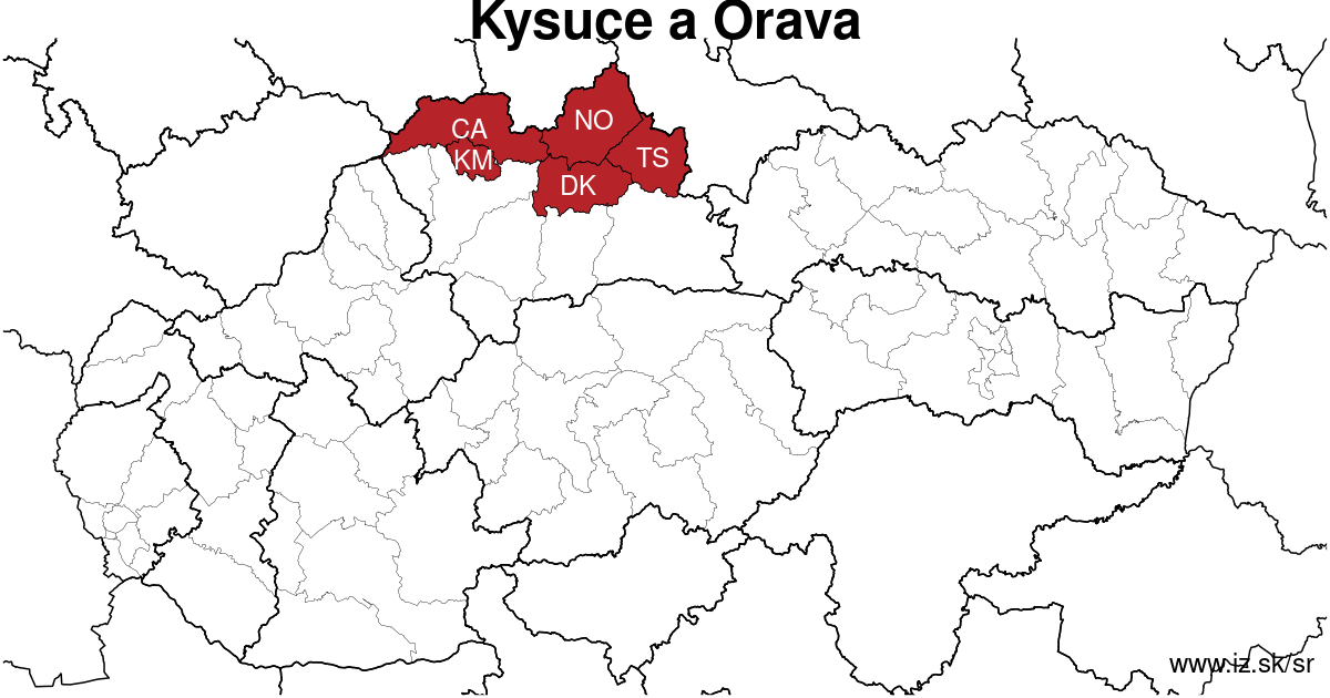 mapa regiónu Kysuce a Orava