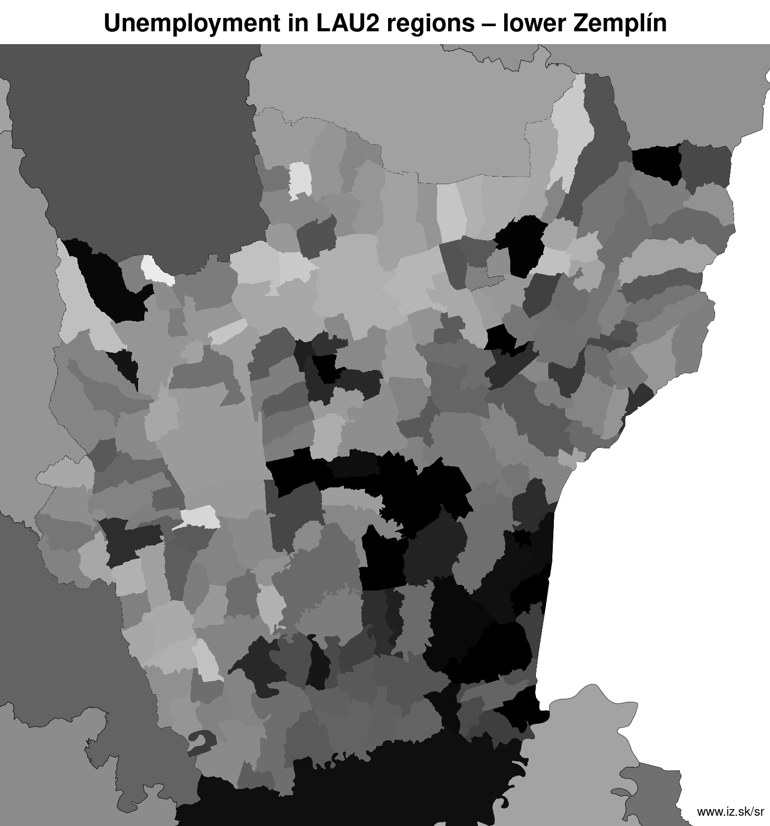 unemployment in LAU2 regions lower Zemplín LAU2