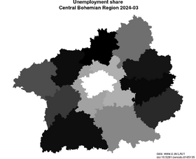 unemployment in Central Bohemian Region akt/unemployment-share-CZ020-lau