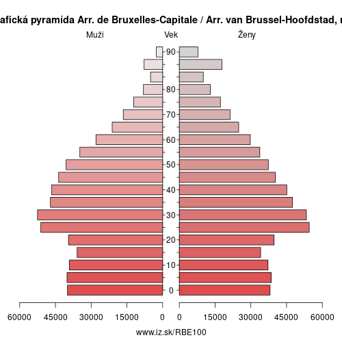demograficky strom BE100 Arr. de Bruxelles-Capitale / Arr. van Brussel-Hoofdstad demografická pyramída