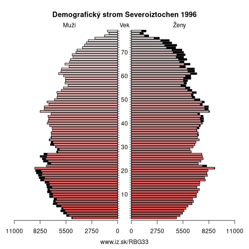 demograficky strom BG33 Severoiztochen 1996 demografická pyramída