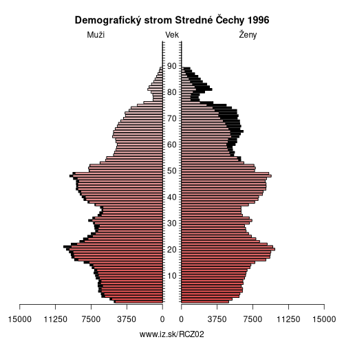 demograficky strom CZ02 Stredné Čechy 1996 demografická pyramída